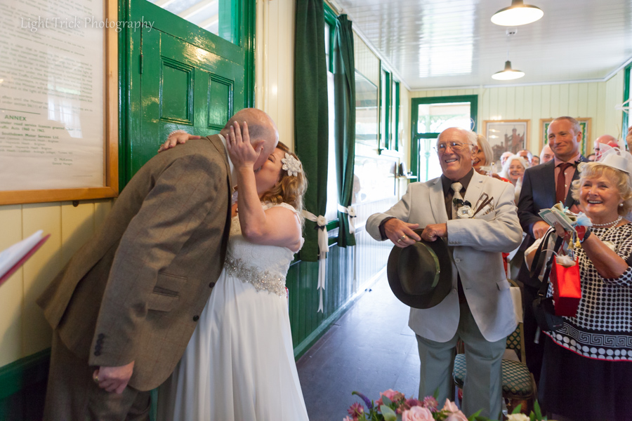 happy couple's first kiss
